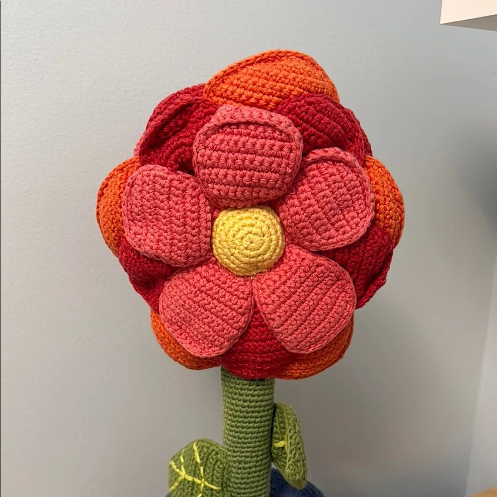 Pebble Handmade Large Crochet Flower Pot - Red and Orange NEW with tag